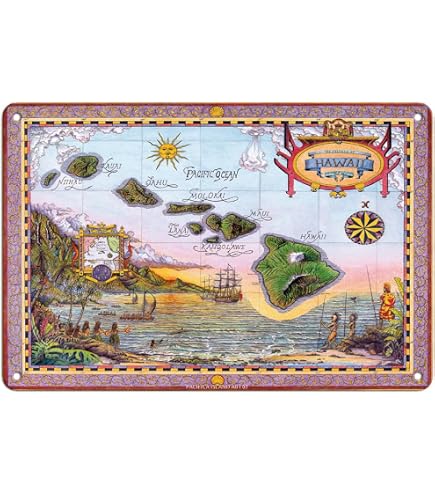 Amazon.com: Pacifica Island Art Hawaii Islands Route Map